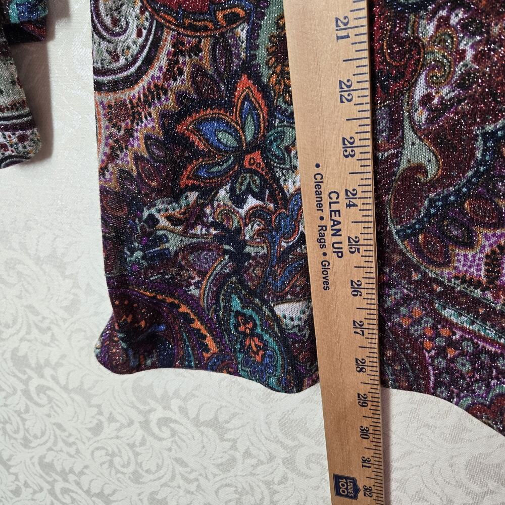 Cocomo Top L Paisley Multicolor Metallic Shimmer Knit Flowy Bell Sleeve Boho - Picture 10 of 12